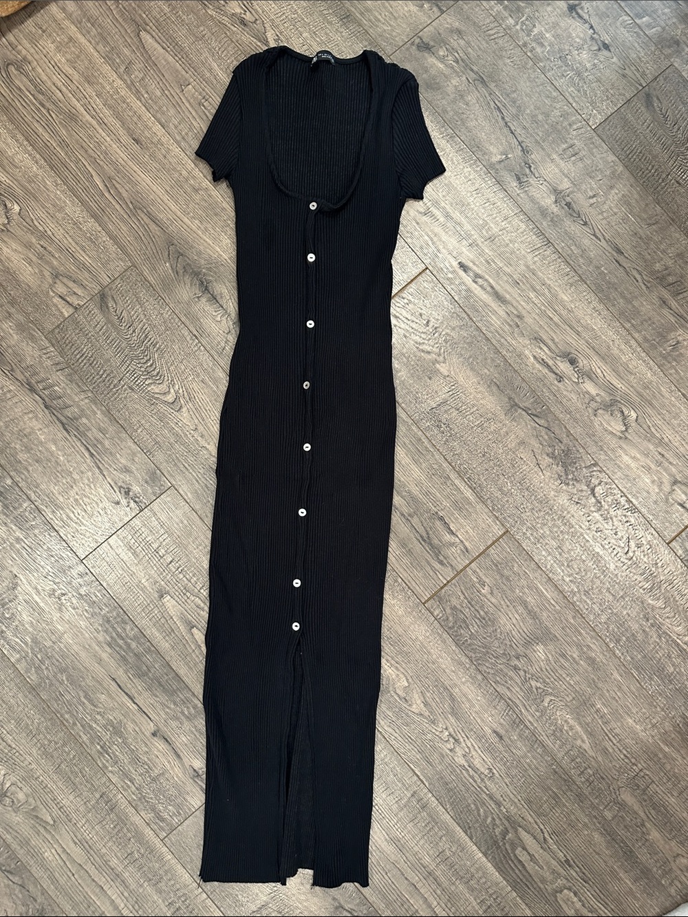 Zara Black Ribbed Button-Front midi Dress